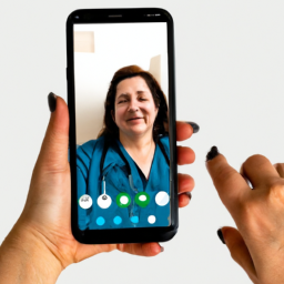 description: an anonymous image showing a person using a smartphone to connect with a healthcare provider through a video call. the person appears engaged and satisfied with the telehealth service they are receiving.
