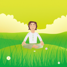 description: an image of a person meditating with their eyes closed, surrounded by a serene and peaceful environment.
