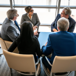 description: an anonymous image showing a diverse group of financial advisors discussing investment strategies and working together to provide exceptional services to their clients.