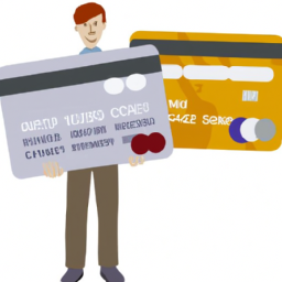 Description: An illustration of a person holding a credit card and a checkbook, both of which represent overdraft protection services.