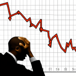 description: an image depicting a frustrated investor looking at a declining graph.