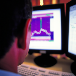 description: an anonymous image of a person looking at a computer screen, with various charts and graphs displayed on the screen. the person appears to be focused and engaged in their work.
