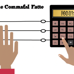 a graphic showing a simple interest calculator and a compound interest calculator side by side, with a person's hand using a calculator to input numbers.