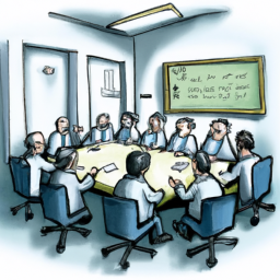 An image of a room filled with bankers discussing the proposed rules.