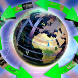 An image of a globe with a stock market ticker running around it, with arrows pointing in different directions, representing the ever-changing nature of investments.