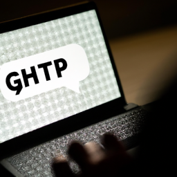 the image shows a person typing on a laptop with the chatgpt logo displayed on the screen.
