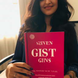 Description: A picture of Simran holding her book "Girls That Invest"