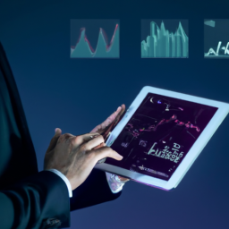 description: an anonymous person in a business suit reviewing financial charts and graphs on a digital tablet, symbolizing the integration of ai technology in pfs investments.