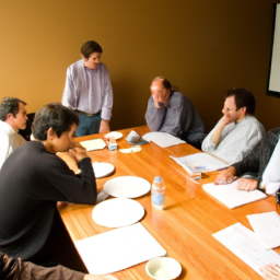A group of people in a conference room discussing venture capital.