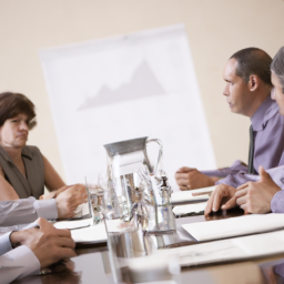 Description: A group of business people sitting at a conference table, discussing investment strategies.