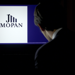 description: a person looking at a computer screen with a j.p. morgan logo displayed.