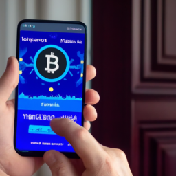 description: an anonymous image of a person holding a smartphone with a cryptocurrency trading app open on the screen.