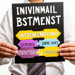 Description: An image of a person holding a small business sign with various investment options surrounding them.