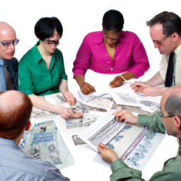 an image illustrating a diverse group of investors discussing their pooled investment vehicle strategies while reviewing financial documents.