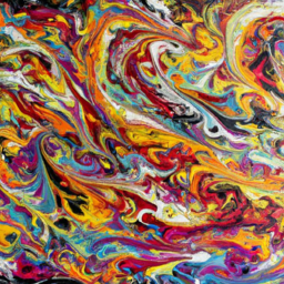 description: an abstract painting featuring bright colors and swirling patterns, with no discernible subject matter. the painting appears to be created using acrylic paint on canvas.