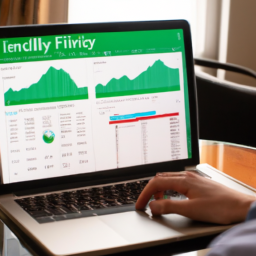 description: an anonymous image showing a person accessing their fidelity investments account on a laptop, with charts and graphs displayed on the screen.