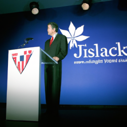 description: a photo of jeb bush at a podium during a political event, with the finback investment partners logo superimposed over the background.