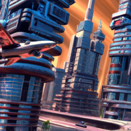 a computer-generated image of a futuristic cityscape, with towering skyscrapers and flying cars zooming overhead. the image is rendered in stunning detail, with vibrant colors and intricate textures that bring the scene to life.