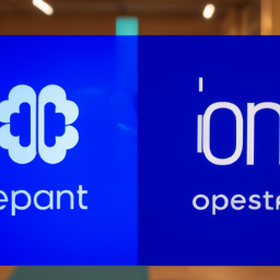 An image of Microsoft's logo next to the logo of OpenAI, with text underneath reading "Microsoft invests in OpenAI".