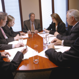 a group of executives gathered around a conference table, discussing investment strategies and growth opportunities. they are dressed in business attire and appear to be engaged in a lively discussion.