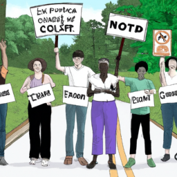 description: an image depicting a diverse group of people engaged in a peaceful protest, holding signs advocating for gun control and an end to gun violence.
