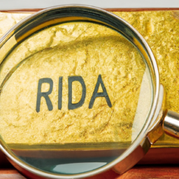 A gold bar sitting on a table with a magnifying glass, representing gold IRA investments.