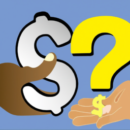 description: an image showing a person handing over money to another person with a question mark symbolizing borrowing.