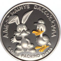 Description: A silver coin depicting Bugs Bunny and Daffy Duck, produced by APMEX.