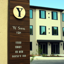 description: a modern multifamily new development property with european style and earthy tones. the image shows a new multifamily development under construction with a sign that reads "sy."