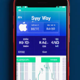 description: a smartphone displaying an investment app with a graph of a stock's performance. the screen shows buy and sell options and a portfolio summary.