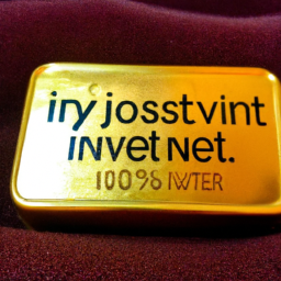description: a photo of a gold bar or coin, with the words "invest in gold" in bold letters above it.