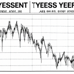 An image of a graph showing the difference between US two-year and 10-year Treasury yields, with the two lines showing a deep inversion.