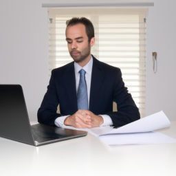 Image of a real estate investor looking at paperwork and a laptop.
