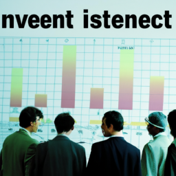description: an anonymous image featuring a diverse group of people discussing investment strategies with charts and graphs in the background.