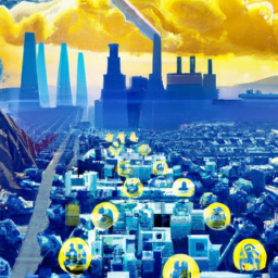 description: an anonymous image featuring a futuristic cityscape with ai-related symbols and technology integrated into the buildings and infrastructure. the image represents the potential of ai stocks and the impact they can have on various industries.