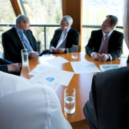 description: an anonymous image showing a group of professionals engaged in a meeting, discussing financial strategies and investment opportunities.