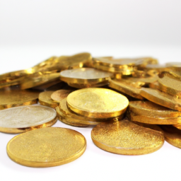 Description: A pile of gold coins on a white background.