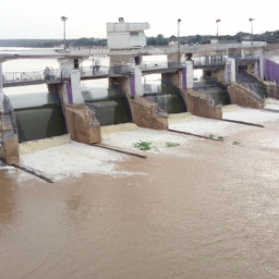 Description: A picture of the Vaal Dam in Chhattisgarh with five of the sluice gates closed due to the high water levels caused by the heavy rains.