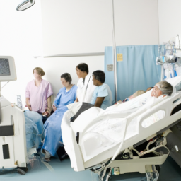 description: a group of people, including medical professionals, are gathered around a hospital bed. the patient is obscured from view.