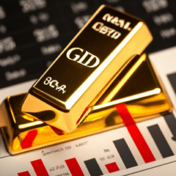 description: an image of a gold bar and a stock chart in the background, representing the comparison between gold and stocks as investment options.