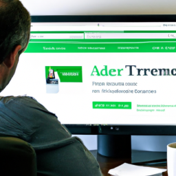 description: a person sitting at a desk, looking at a computer screen with the td ameritrade website open.