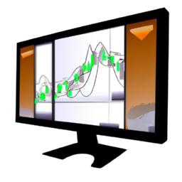 An illustration of a computer monitor with stock charts, financial data, and graphs.