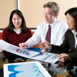 description: an image of a diverse group of people discussing investment strategies and looking at financial charts.
