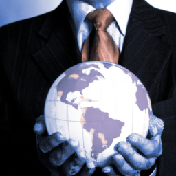 a photo of a businessman holding a globe, symbolizing uhb investments' global expansion plans.