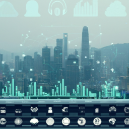 description: an image depicting a futuristic cityscape with ai symbols and charts in the background.