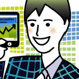 description: an image of a person holding a smartphone with a graph displayed on the screen, indicating growth in stock prices. the person appears to be smiling and happy with the results.