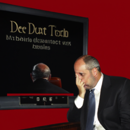 description: a photo of a person in a suit looking at a computer screen with a worried expression on their face, symbolizing the potential impact of a us debt default on the global financial system.