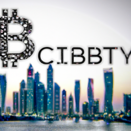description: a photo of a skyline in the united arab emirates, with a cryptocurrency logo superimposed over it.