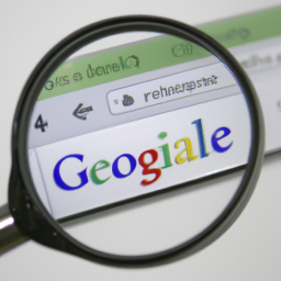 Description: An image of Google's search engine with a magnifying glass in the foreground
