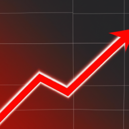 Description: A stock market graph showing an upward trend with a red arrow pointing to the peak.